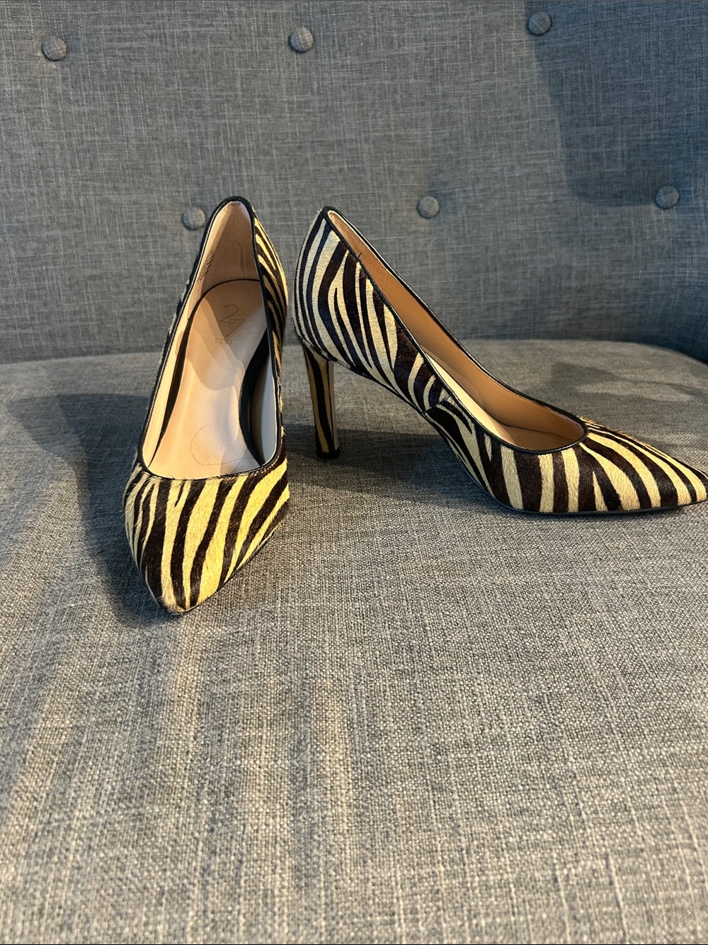 27 EDIT Zebra-Print Pointed Toe Stiletto Pumps in Black & Cream